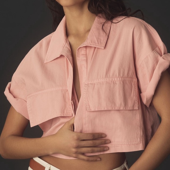 NWT Anthropologie Pilcro Short-Sleeve Cropped Boxy Top Size M - Picture 1 of 4